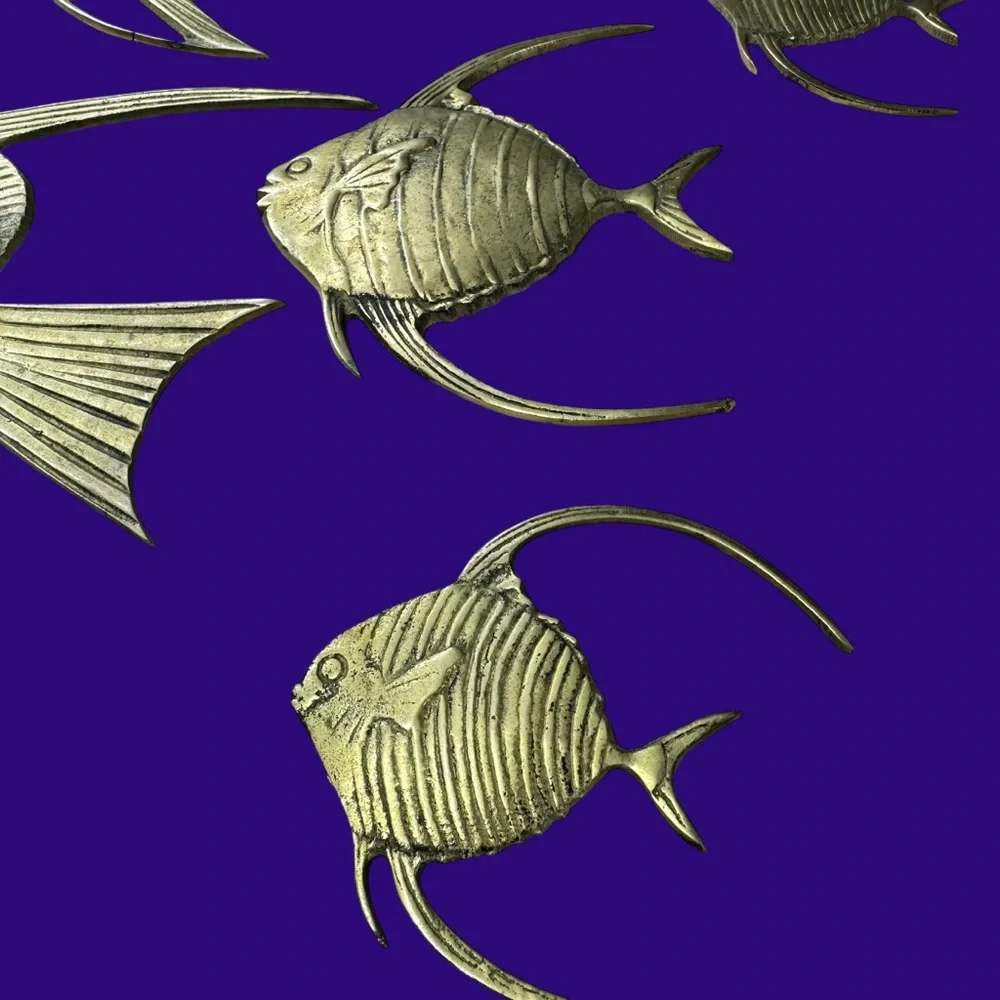 Vintage Brass Angelfish Wall Decor Set 6 Hollywood Regency MCM Fish Wall Art